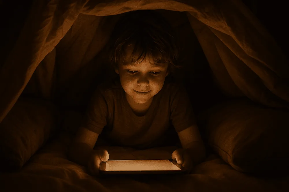 Child reading under a blanket Child reading under a blanket